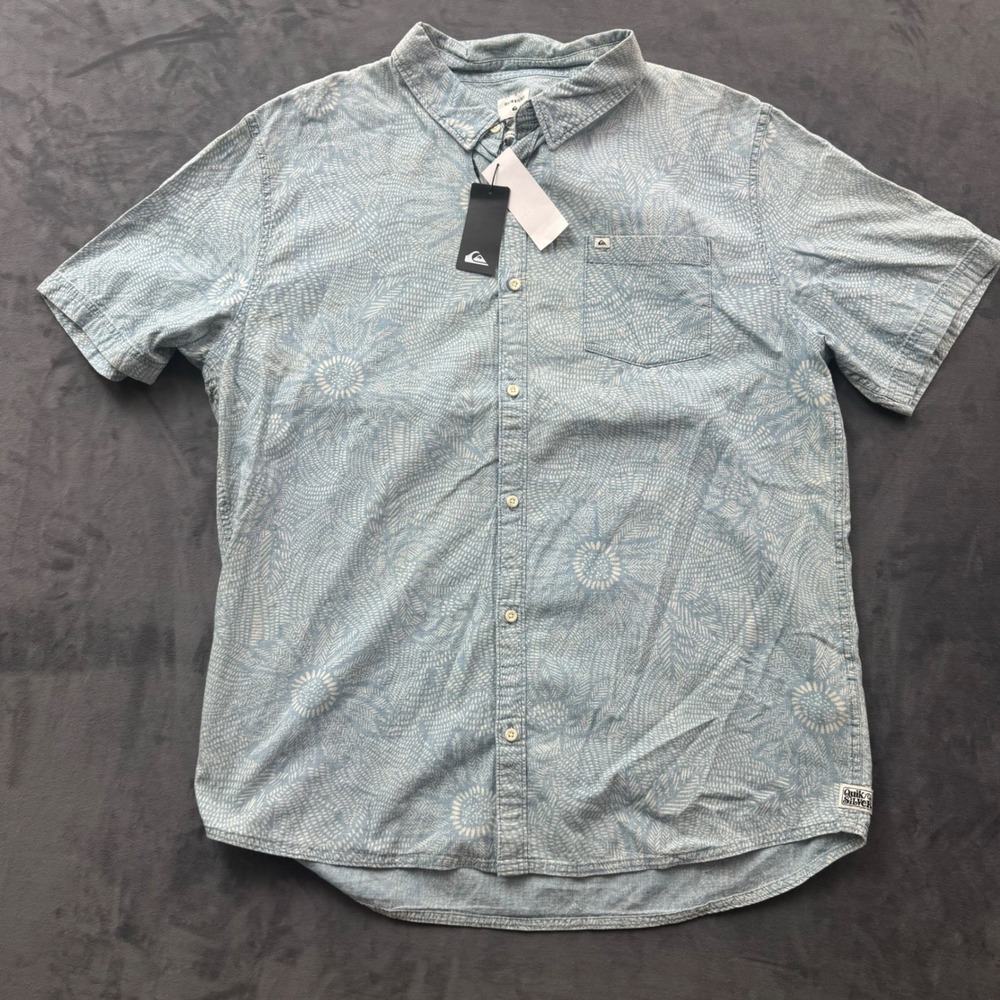 Quiksilver Wildflower Chambray Shirt Mens XXL Blue White Floral Button Down NWT